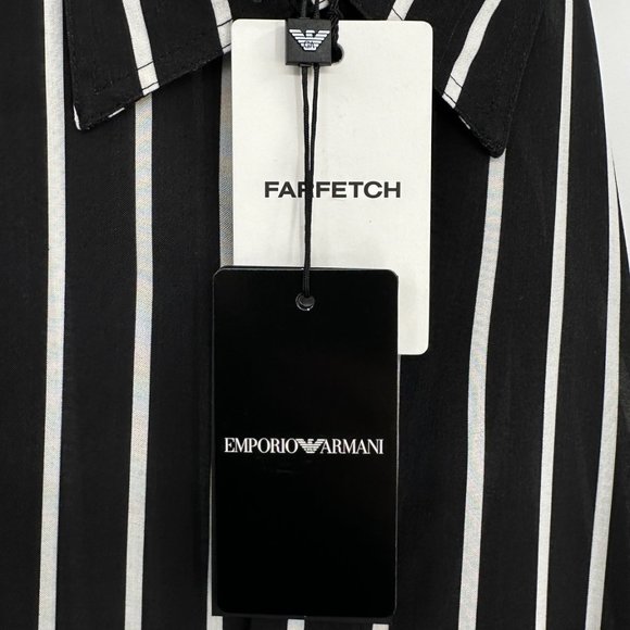 NWT Emporio Armani Black White Striped Lightweight Loose Fit Button Up Shirt - Picture 4 of 9